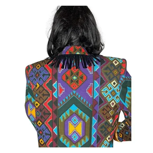 Vintage Criscione NEW YORK western fringed aztec oversized coat size medium - Picture 7 of 16